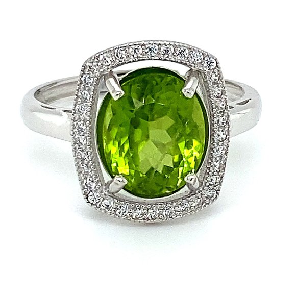 Peridot 3.65ct White Gold Finish Solid Silver Ring - Picture 1 of 6